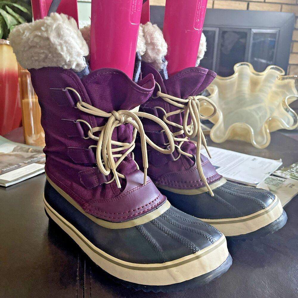 SOREL Caribou Women’s 8.5 Snow Boots Waterproof Leather Sherpa Lined Burgundy